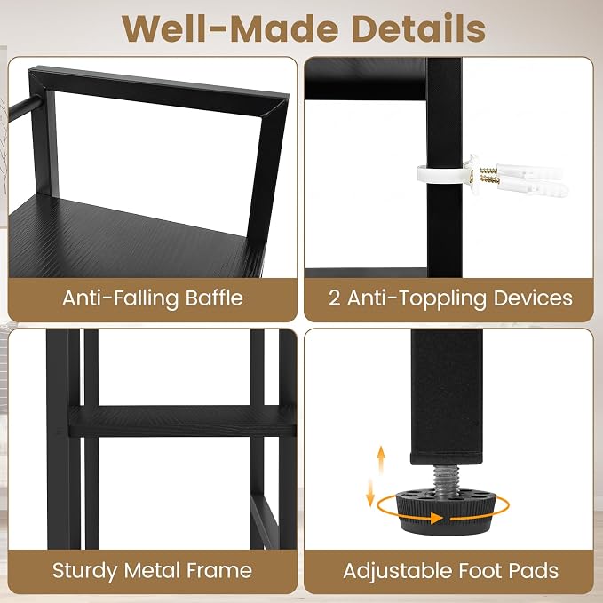 Tangkula 4-Tier Desktop Bookshelf, 38.5" Dorm Desk Hutch, Black | Tabletop Hutch for Computer Monitor, 4 Open Storage Shelves, Anti-tip Device, Desktop Display Shelves for Home Office