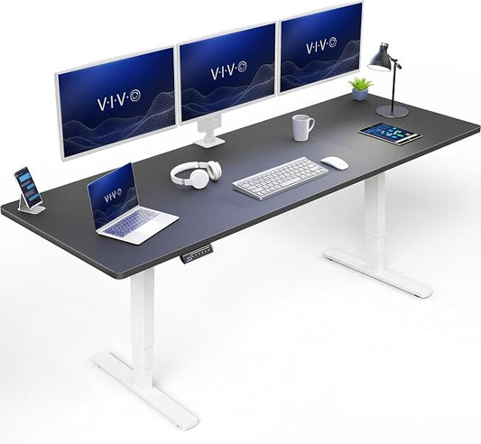 VIVO Black 83 x 30 in Standing Desk, DESK-KIT-2EW84B | Electric, Holds 220 lbs, Sit Stand, Height Adjustable, Extra Deep Table Top, Memory Presets, 2E Series, White Frame