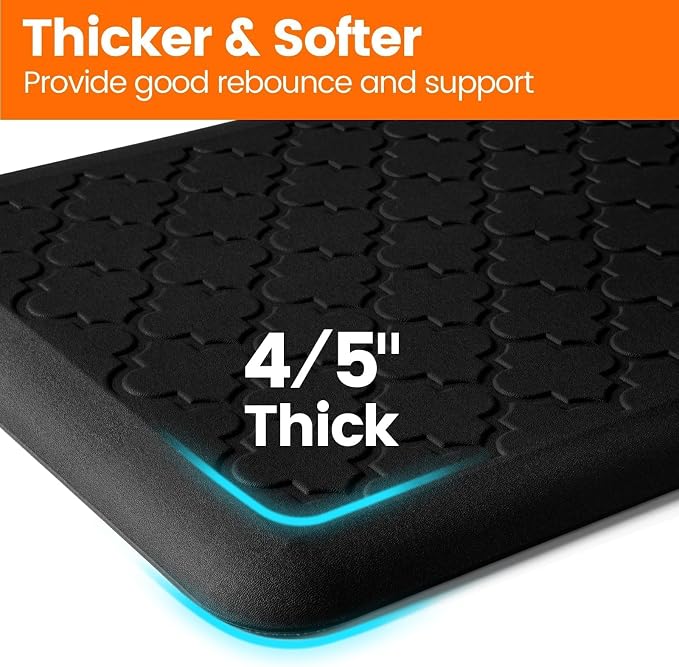 TranquilRelax 4/5 Inch Thick Anti-Fatigue Kitchen Mat Water Resistant Non-Slip Kitchen Floor Mat Ergonomic Comfort Standing Mat for Home Kitchen Office Laundry 17.3"x 24" Black