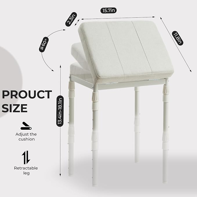 TIOPGHAD Adjustable Ottoman Pouf Footrest, 60 Degree Tilt, Beige | 4-Height, 28 Positions, Iron frame, Foam Cushion, 15.74 x 11.81 x 13.34 in, Under Desk, Living room, Home Office