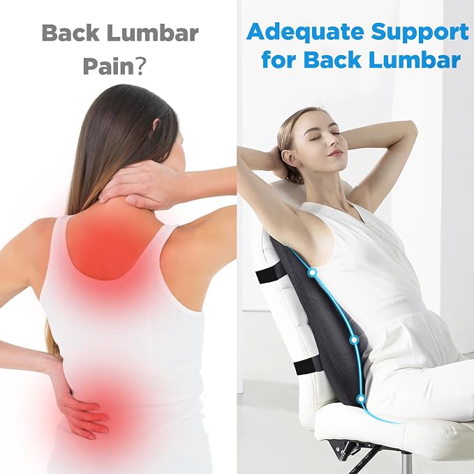 Teemour High Back Support Pillow for Office Chair, Fully Support Back Cushion - Memory Foam Lumbar Support Pillow for Office Chair, Desk, Gaming Chair, Promotes Posture Pain Relief Adjustable Straps