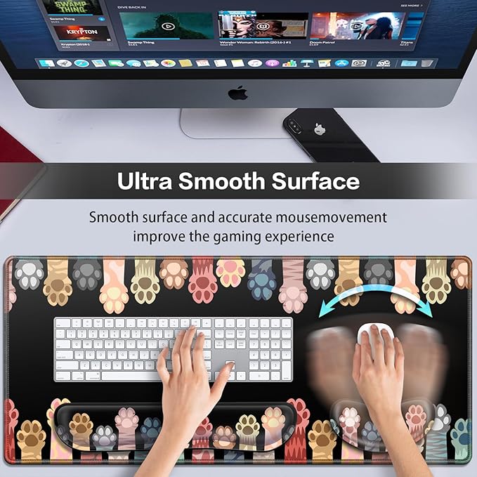 Desk Mat, Large Gaming Mouse Pad with Wrist Rest, 4in1 XXL Mousepad+Keyboard Wrist Rest+Mouse Pad Wrist Support+Cup Coaster Set Ergonomic Computer Desk Arm Wrist for Decor Home Office Table Women