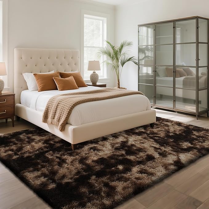 yongyangjuxin Fluffy Rug Shag Area Rug, Mottling Brown 6x9 Area Rugs for Living Room, Large Shag Area Rugs for Bedroom Room Home Decor, Upgrade Anti-Skid Rectangular Fuzzy Rugs