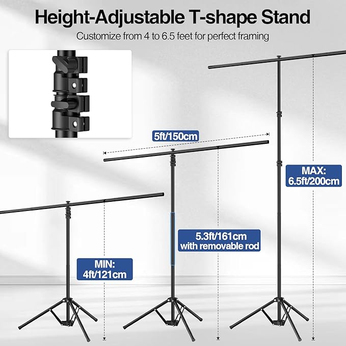 5x7ft Green Screen Backdrop Kit with Stand, Portable Greenscreen Background Includes Foldable T-Stand, 6 Clips and Carry Bag for Streaming, Gaming, Meeting, Video Production, Photography