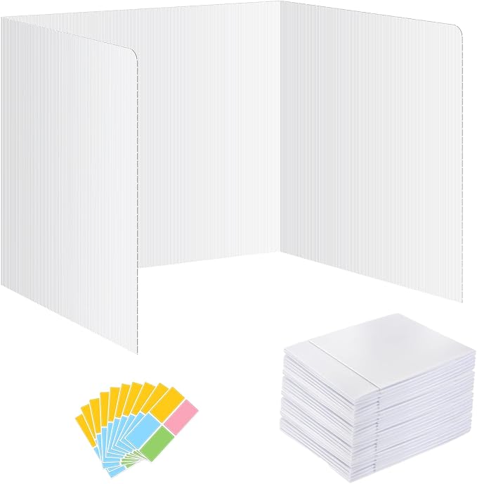 24 Pack Privacy Shields for Student Desks, Privacy folders for Student Testing Desk dividers- Includes Extra Labels
