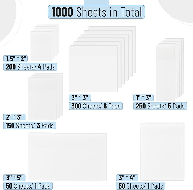 Mr. Pen- Transparent Sticky Notes Set, 1000 Sheets, 6 Sizes | Waterproof Transparent Sticky Note Pads for Bible Study, Annotating Books, Office, School, Planning