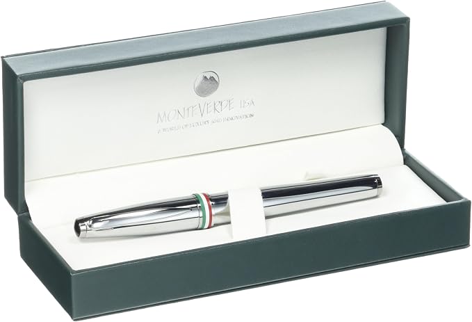 Monteverde USA Aldo Domani Italia Fountain Pen Mirror Chrome - Stub Nib - Luxury Writing Pen - Italian Design - JoWo Stainless Steel Nib - Smooth Ink Flow - Refillable - Gift Box Included