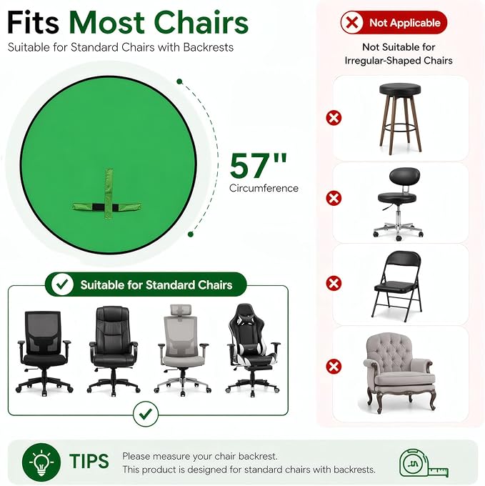 57in Portable Green Screen Chair Backdrop: Double-Sided Foldable Greenscreen Chroma Key Background for Streaming, Video Calls, Photography & Gaming