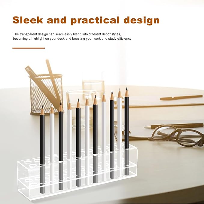 Acrylic Pen Holder, 24-Slots Pen Stand Clear Pen Holder Pen Display Stand Eyebrow Pen Stand Art Brush Rack Makeup Brush Rack Organizer for Home Office Desk School Supplies