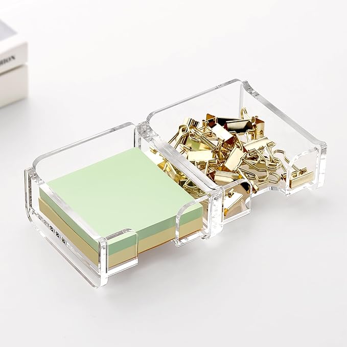 SANRUI Acrylic Sticky Note Holder for 3x3 Inch Notes – Clear Stackable Sticky Note Dispenser, Desk Organizer for Memo Pads, Fits Home, Office and School Supplies