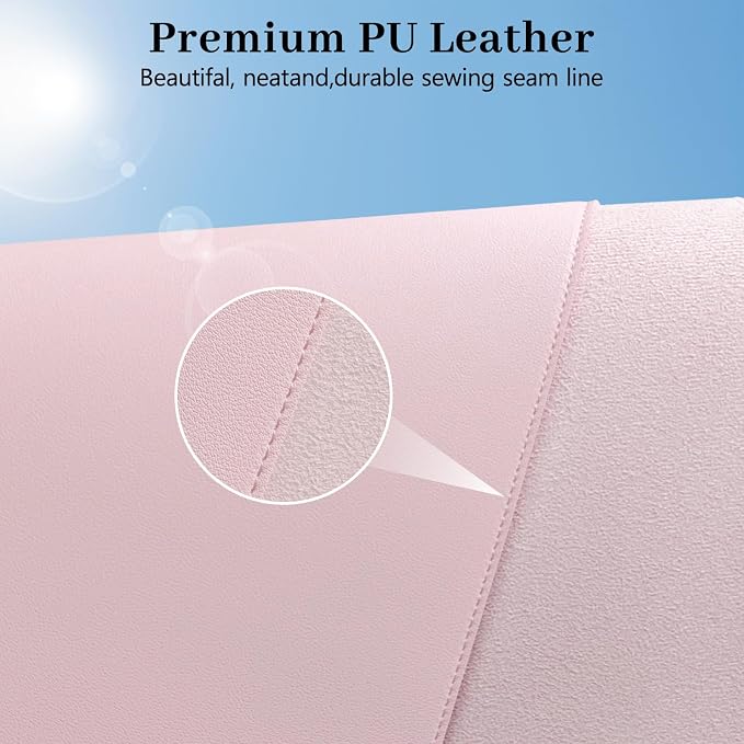 Pink Leather Desk Pad Large Mouse Pad, 35.4"x17" | Waterproof Desk Mat for Keyboard and Mouse, Non-Slip Computer Desk Protector, Smooth Mouse Control for Home Office