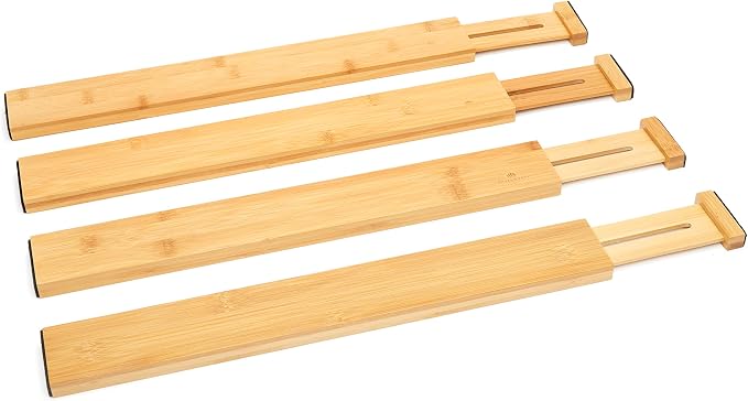 RoyalHouse Large Drawer Organizer (18" - 22") Adjustable Bamboo Drawer Dividers Organizers, Expandable Drawer Separators for your Kitchen, Bedroom, Bathroom, Dresser, Office, and More (4 pieces)