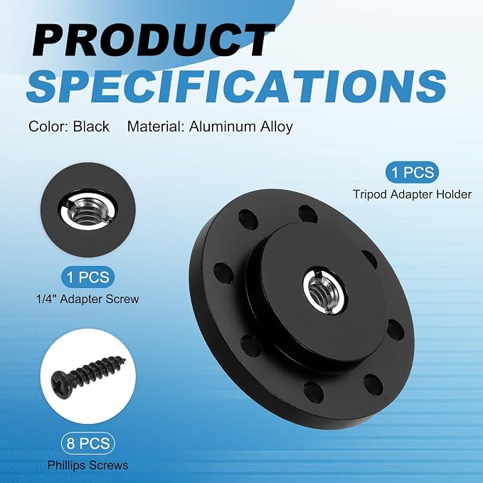 PATIKIL 3/8" Thread Tripod Adapter Holder 30mm Dia, Aluminum Alloy Flange Wall Mount Tripod Mount Plate with 1/4" Adapter Screws for Magic Arm Monitor Light Flash DSLR Camera