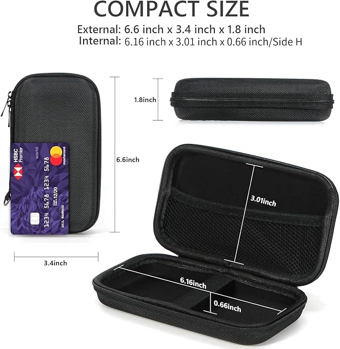 Portable Protection Hard EVA Case for External Battery, Cell Phone, GPS, Hard Drive, USB/Charging Cable, Small Carrying Bag Mesh Inner Pocket, Zipper Enclosure, Universal Travel Pouch Bag