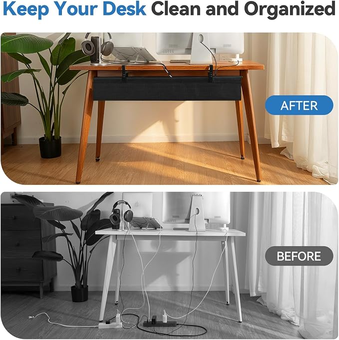 SHUWEI 36" Under Desk Cable Management Tray, Premium Fabric Cable Management for Desk, Clamp/Screw Mount Cable Tray for Office and Home (Black, 36" L)