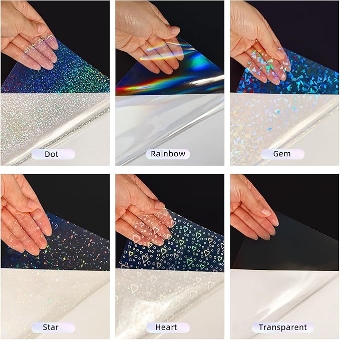 36 Sheets Holographic Laminate Sheets 8.5x11 inch 6 Patterns | Transparent Self Adhesive Holographic laminating Sheets, Clear Vinyl Waterproof Overlay for Sticker Paper, Photos, Crafts