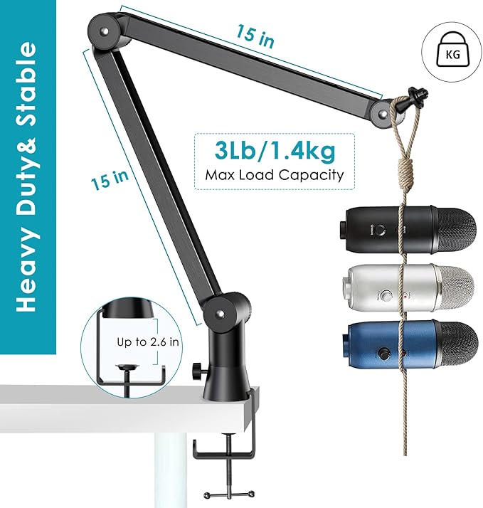 Youshares Blue Yeti Mic Stand with Pop Filter - Premium Mic Arm, Heavy Duty Boom Arm with Cable Management, 3/8" to 5/8" Adapter