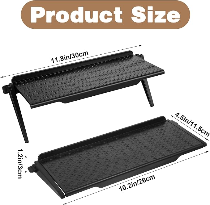 8pcs TV Shelf Adjustable Monitor Top Stand, Black ABS Storage for Video Game Consoles, Media Boxes, Routers, Remote Controls, Decorative Shelving for Home and Office, 11.8 x 4.5 inches