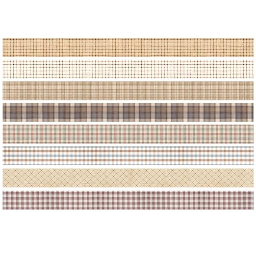 Vintage Washi Tape Set 8 Rolls Thin Retro Decorative Antique Patterns Masking Tapes for Arts, DIY Crafts, Journals, Planners, Scrapbook, Wrapping (Retro Plaid)