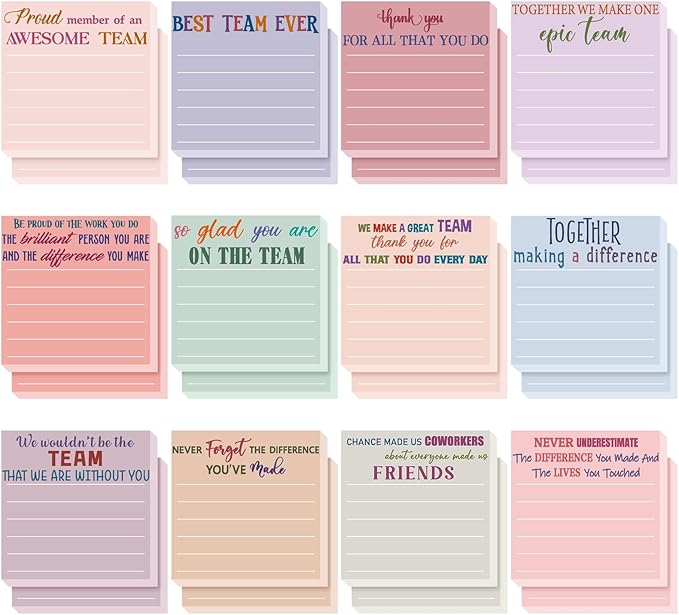 Yinder 24 Pcs Inspirational Sticky Notes Thank You Gift Motivational Sticky Note Pad Employee Appreciation Gift Bulk for Staff Coworker Teacher Nurse Office Groups 3 x 3'' (Team,Elegant)