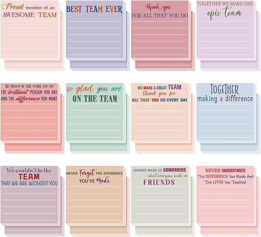 Yinder 24 Pcs Inspirational Sticky Notes Thank You Gift Motivational Sticky Note Pad Employee Appreciation Gift Bulk for Staff Coworker Teacher Nurse Office Groups 3 x 3'' (Team,Elegant)