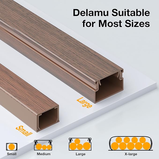 Delamu 157in Cord Covers for Wires on Wall, One-Cord Cord Hider, TV Cord Hider for Wall Mounted TV, Wire Hider Wire Covers for Cords on Wall, Cable Raceway for Home & Office, W0.55 H0.4in, Cherrywood
