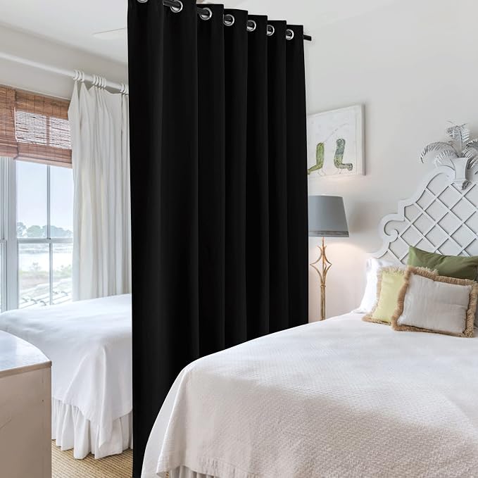 RYB HOME Privacy Curtain for Sliding Glass Door, Light Block Noise Reduce Insulated Curtain Screen Ceiling to Floor for Locker Room Basement Bedroom Closet, 100 inch Wide x 96 inch Long, Black