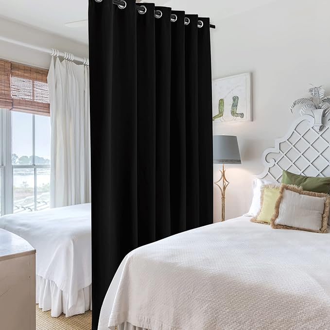 RYB HOME Blackout Curtains Room Divider, Total Privacy Wall Divider Screens Large Window Decor Sound Proof for Living Room Bedroom Patio Door Basement, 1 Panel, Black, 12.5ft Wide x 8ft Long