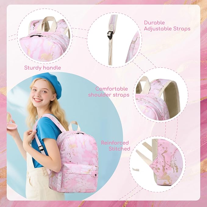 Bluboon Teen Girls School Backpack Kids Bookbag Set with Lunch Box Pencil Case Travel Laptop Backpack Casual Daypacks (Pink)