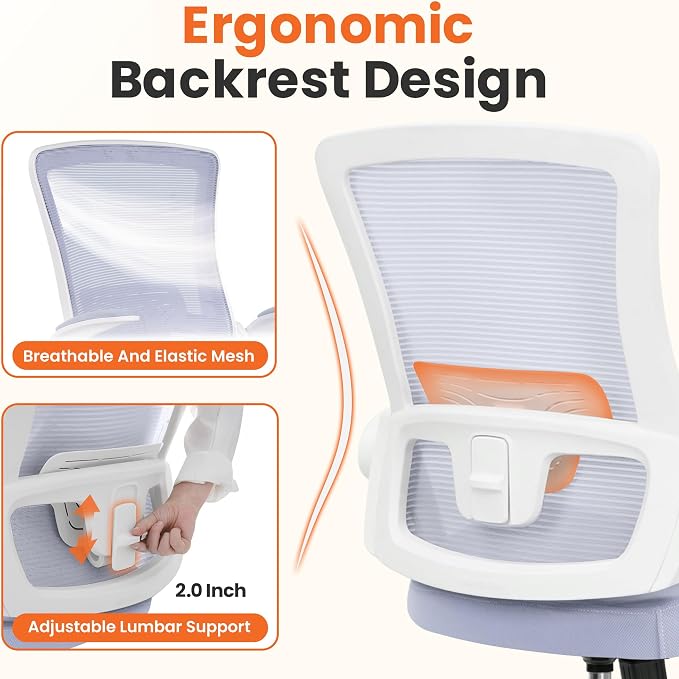 NEO CHAIR Office Desk Gaming Chair Computer High Back Mesh Seat with Rolling Wheels Ergonomic Adjustable Comfy Flip-up Armrests Lumbar Support Height for Home (Purple)