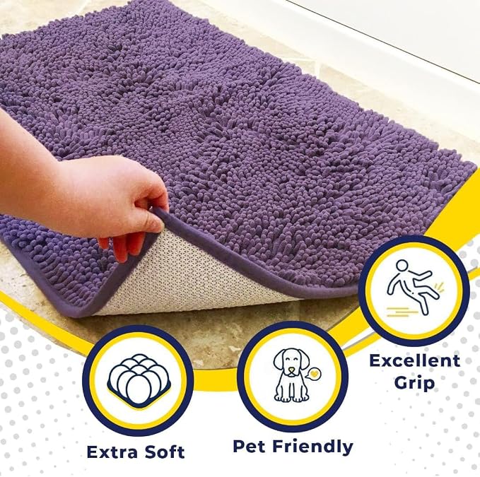 Muddy Mat® | Super Absorbent Door Mat Indoor, Microfiber Quick Dry Chenille Entryway Rug, Non-Slip Front Door Mat, Indoor Mats for Entryway, Machine Washable Pet Rug, Lavender 19" x 30"