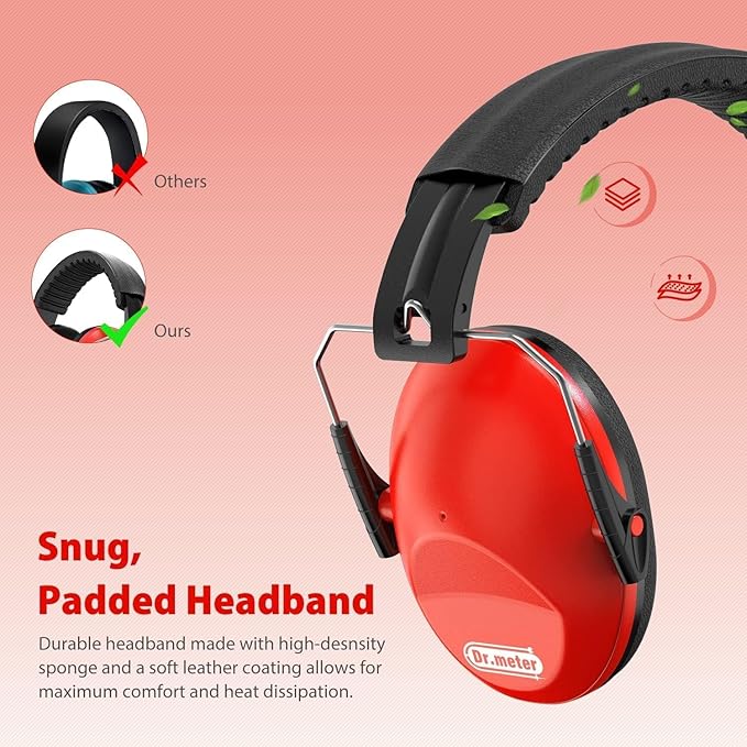 Ear Muffs for Noise Reduction: EM100 27.4 NRR Kids Noise Cancelling Headphones with Adjustable Headband - Kids Ear Protection for Monster Truck Derby Firework - 2 Packs, Black & Red