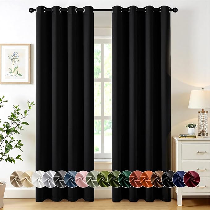MIULEE Blackout Curtains for Bedroom Living Room 2 Panels, Thermal Insulated Room Darkening Drapes Grommet Noise Reducing Light Blocking Window Treatments 84 Inches Long 50x84 Inch Black