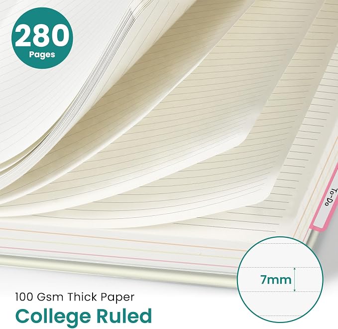 Large Spiral Lined Notebooks for Work with Removable Dividers & Tabs, 8.5"x11" Pretty Hardcover 5 Subject Notebook Journal for Women, College Ruled, Perfect for Study & Office Organization, 280 Pages,Drifting Whales