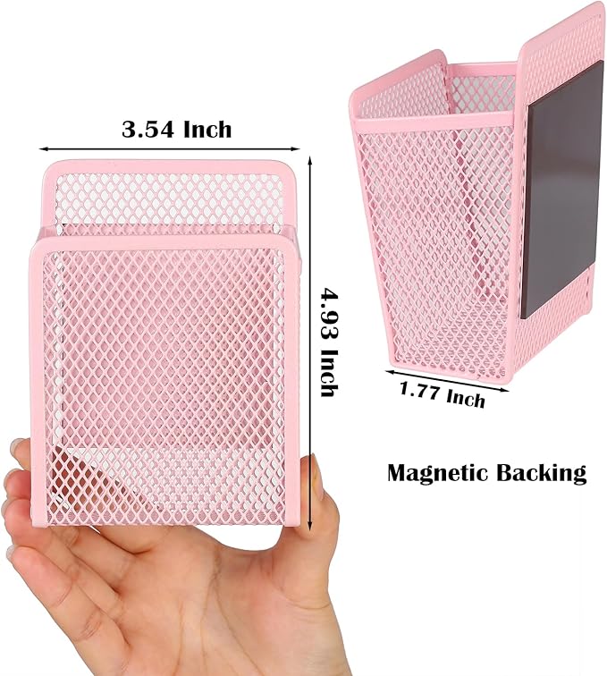 Magnetic Pencil Holder - Extra Strong Magnets Mesh Marker Holder Perfect for Whiteboard, Refrigerator and Locker Accessories (1 Baskets, Blush)