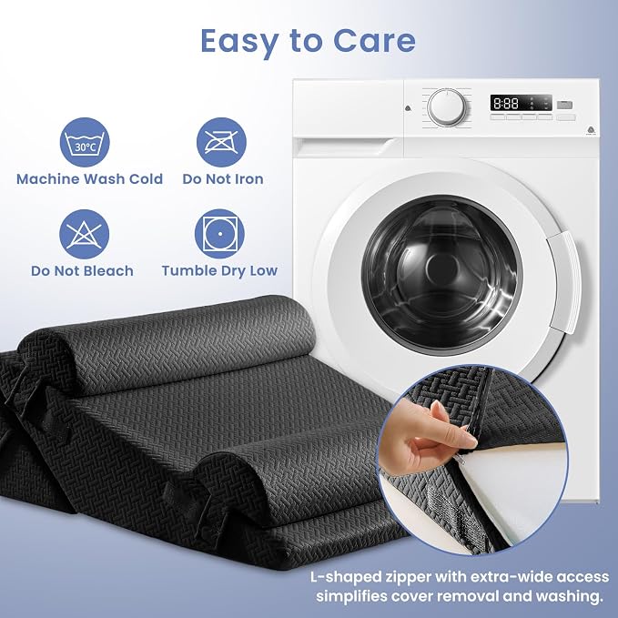 Sasttie Adjustable Wedge Pillow Set for After Surgery, Black | 2PCS Bed Wedge Pillow Headboard with Memory Foam Neck Cushion, for Acid Reflux, Sleeping, Neck & Back Support
