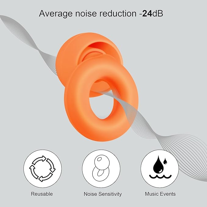Lonyanl，Ear Plugs for Sleeping Noise Cancelling，Reusable, Improve Rest, Washable, Silicone, Travel, Focus on Learning & Enhance deep Sleep Duration (Orange, One Size)