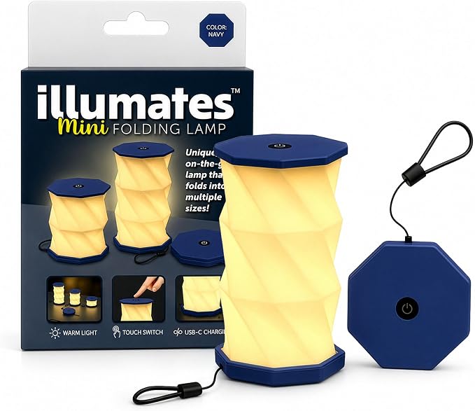 Origami Expanding Foldable LED Desk Lamp – USB Rechargeable & Portable - Dimmable Touch Control Light with Adjustable Height up to 5 1/2 for Office, Travel, Bedside - Sleek & Modern Design (Navy)