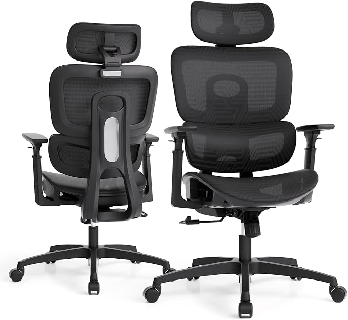 Magshion Mesh Office Chair, Ergonomic Desk Chair, Swivel Executive Chair | Adjustable Headrest, 3D Armrests, Tilt Lock, Lumbar Support, 350 LBS Capacity, for Home, Office