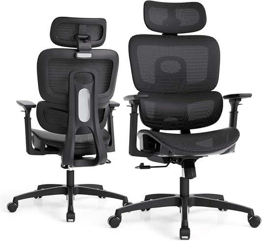 Magshion Mesh Office Chair, Ergonomic Desk Chair, Swivel Executive Chair | Adjustable Headrest, 3D Armrests, Tilt Lock, Lumbar Support, 350 LBS Capacity, for Home, Office