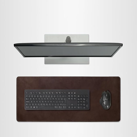 Full Grain Genuine Leather Desk Pad – Dark Brown (L) - Premium Desk Mat with Non-Slip Backing, Thick 3mm, Office Desk Protector for Work & Gaming (Large 27.6 x 11.8 inch)
