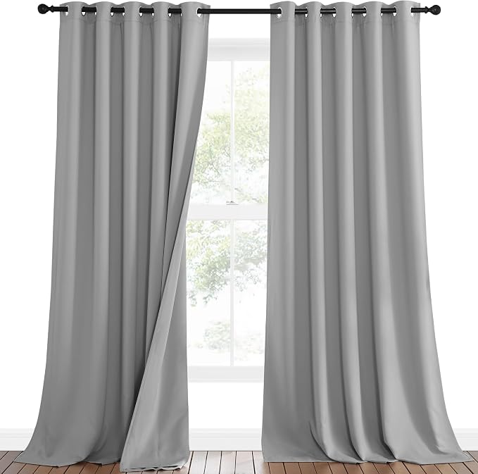 NICETOWN Noise Insulation Curtain Panels, Pair of Energy Smart & 100% Blackout Echo of Sounds Reducing Drapes for Dining Room Window, Thermal Guest Room Lined Window Dressing(Silver Grey, 62 x 95)