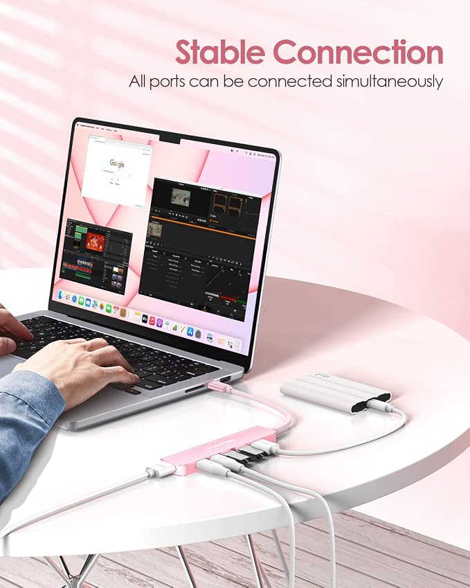 LENTION USB C Hub, Multiport with 4K@60Hz HDMI, 3xUSB-A Ports, USB-C Data Port, 100W PD Port, Compatible New MacBook Pro/Air, iPhone 17 Pro/Pro Max, Surface, Chromebook, More(CE35p, Rose Gold)