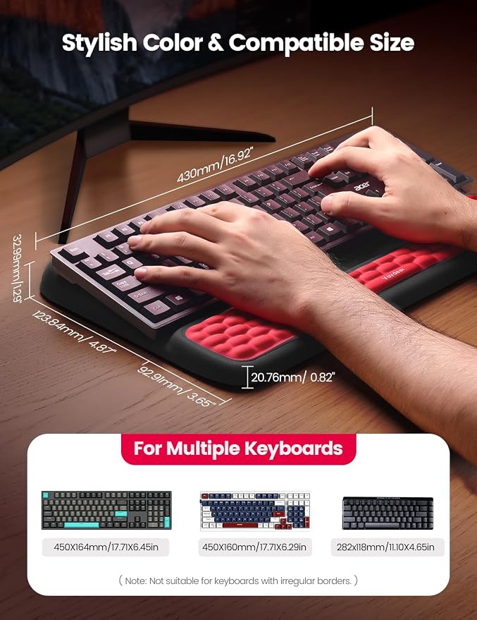 Vaydeer Keyboard Stand with Wrist Rest, Gaming Wrist Support Pad, Ergonomic Hand Rest Arm Soft Memory Foam for Palm Typing Comfort, Tilt Keyboard Riser Holder Lift Computer Desk Accessory Office Home