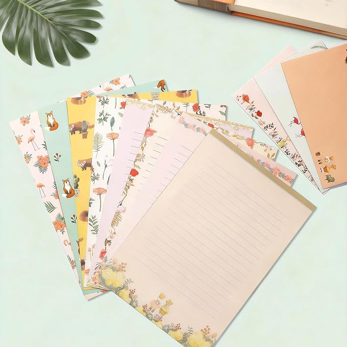 91 Pcs Stationery Paper Envelopes Set Includes 60 Lined Writing Stationery Paper & 30 Envelopes with 48 Round Dot Stickers, Cute Floral Letter Writing and Stationery Paper Envelopes (10 Style)