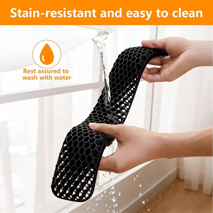 Ergonomic Keyboard and Mouse Wrist Rest Set, Silicone Honeycomb Design, Black, 17.7 x 2.8 x 1 Inches, Non-Deformable Support for Office Gaming Typing (Black)