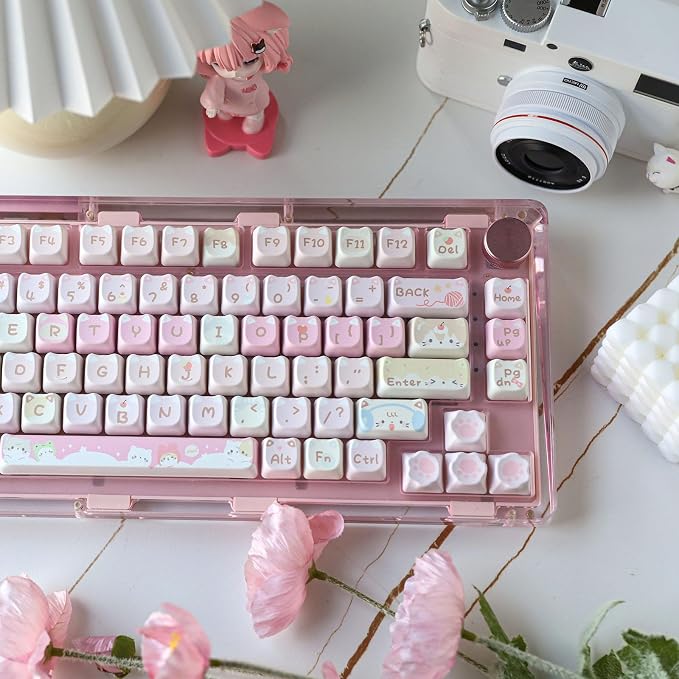 KiiBOOM Cute Cat Keycaps Set, Mao Profile, PBT/PC Keycap for MX Switches Mechanical Keyboard, Compatible with 60%, 65%, 75%, TKL, 96%, Full-Sized Layout (Meow Squad)