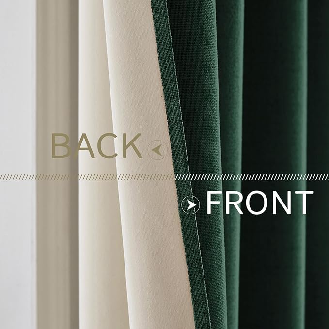 MIULEE 100% Blackout Linen Curtains for Bedroom Thermal Insulated Emerald Green Grommet Room Darkening Curtains & Drapes Christmas Decor for Living Room 52 x 84 Inch (2 Panels)