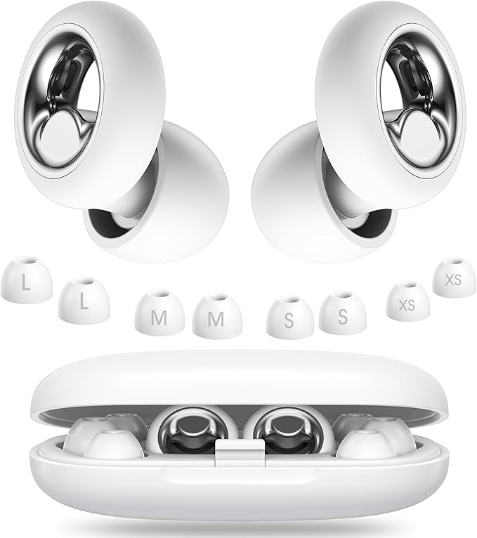 Ear Plugs for Sleeping Noise Cancelling, Soft EarPlugs for Concert, 45dB Reusable Ear Plugs for Noise Reduction with 8 Ear Tips, Comfortable Silicone Earplugs for Sleep, Work, Travel (White)