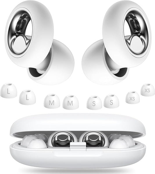 Ear Plugs for Sleeping Noise Cancelling, Soft EarPlugs for Concert, 45dB Reusable Ear Plugs for Noise Reduction with 8 Ear Tips, Comfortable Silicone Earplugs for Sleep, Work, Travel (White)